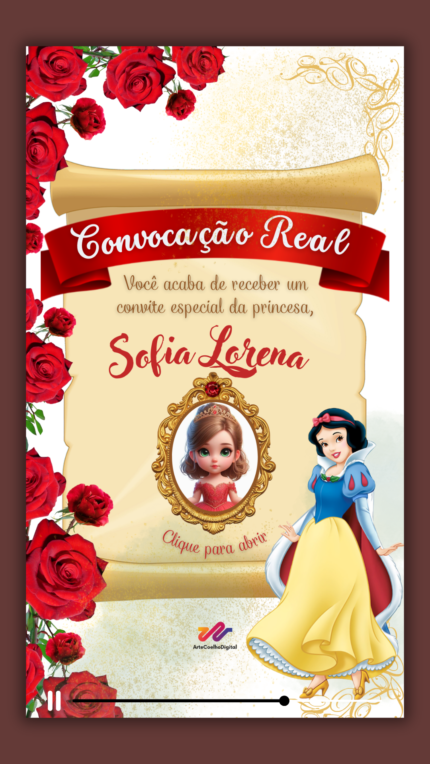 Convite Interativo Gold Plus Branca de Neve