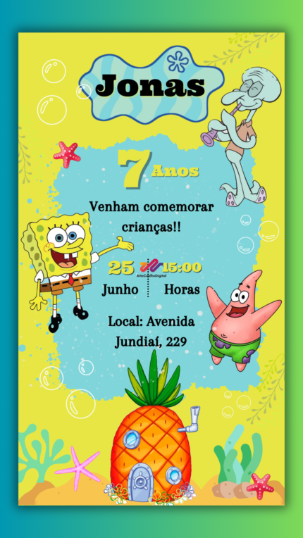 Convite Digital Simples Bob Esponja
