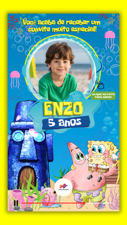 Convite Interativo Gold Plus Bob Esponja