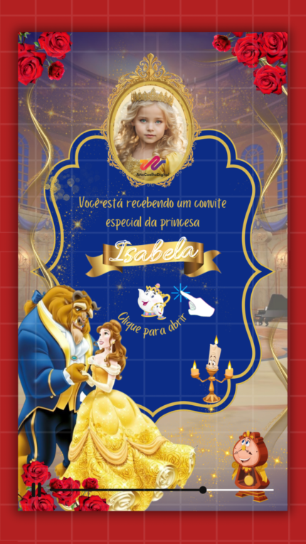 Convite Interativo Gold A Bela e a Fera