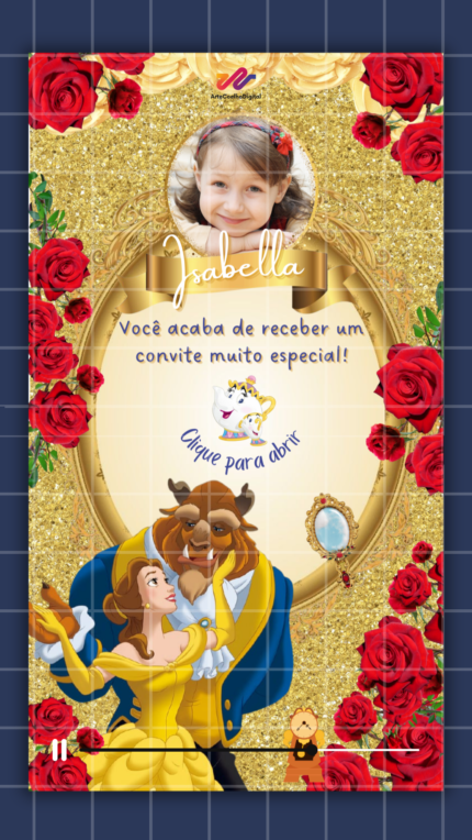 Convite Interativo Gold A Bela e a Fera