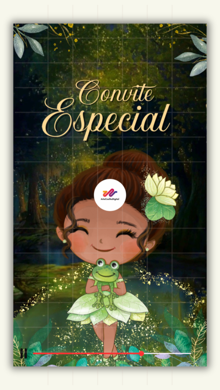 Convite Animado Plus Princesa Tiana e o Sapo