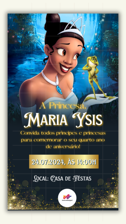 Convite Digital Princesa Tiana e o Sapo
