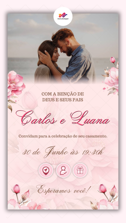 Convite Interativo Casamento Rosa