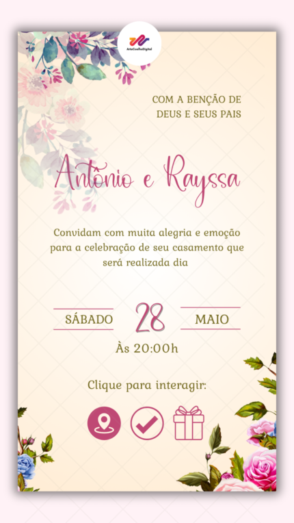 Convite Interativo Casamento Rosa