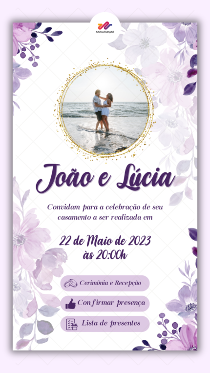 Convite Interativo Casamento Roxo e Lilás