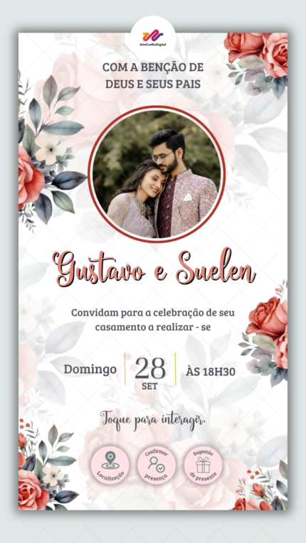Convite Interativo Casamento Rosas Vermelha