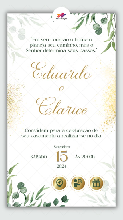 Convite Interativo Casamento Floral verde