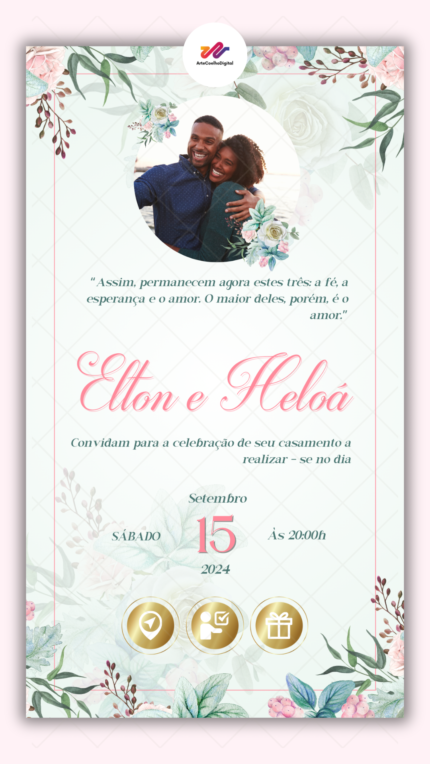 Convite Interativo Casamento Floral Verde