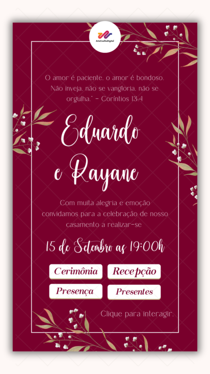 Convite interativo Casamento Vinho