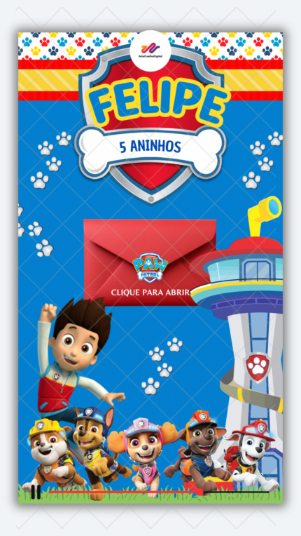Convite Interativo Gold Patrulha Canina