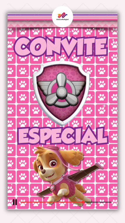 Convite Animado Plus Patrulha Canina Skye