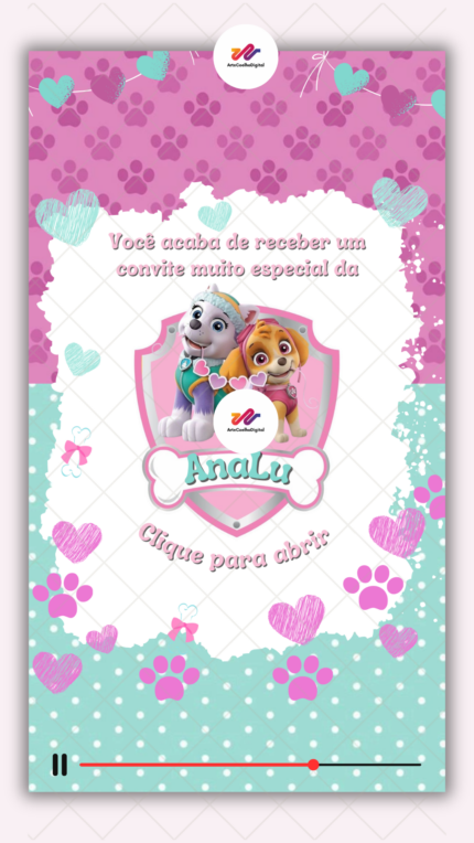 Convite Interativo Gold Patrulha Canina