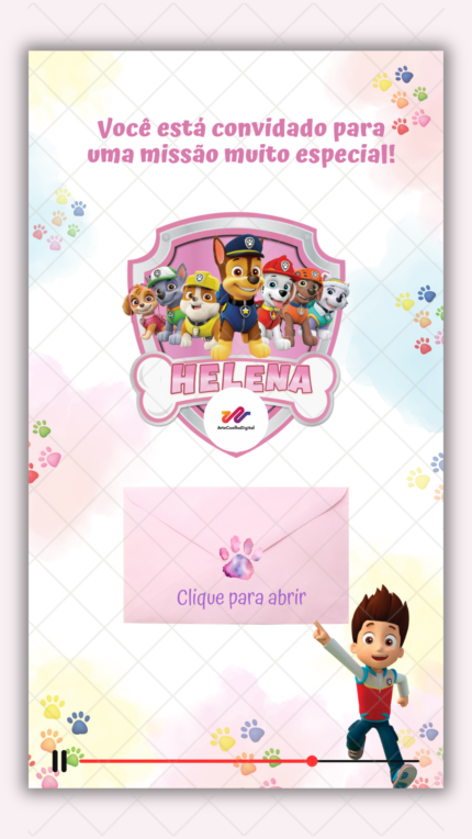 Convite Interativo Gold Patrulha Canina