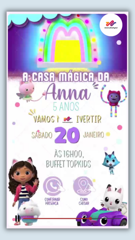 Convite Interativo Gold Casa Mágica da Gabi