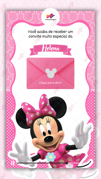 Convite Interativo Gold Minnie Rosa