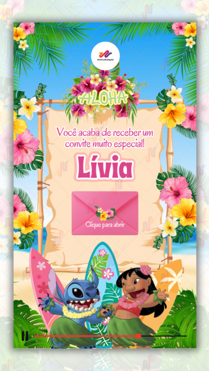 Convite Interativo gold Lilo e Stitch
