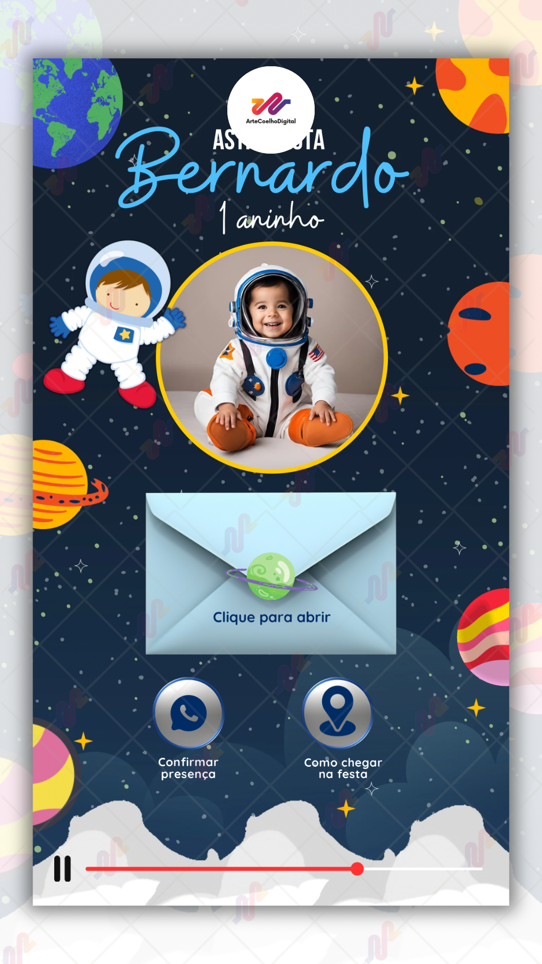 Convite interativo gold Plus Astronauta