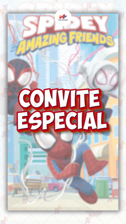 Convite animado Plus Homem Aranha e seus amigos