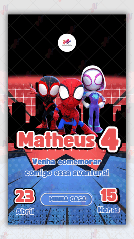 Convite animado Homem Aaranha e seus amigos