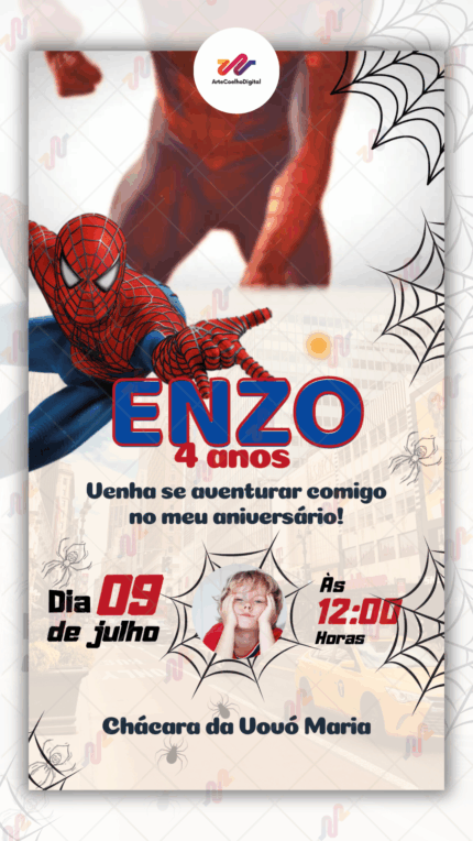 Convite animado Homem aranha