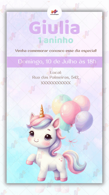 Convite Virtual Simples Unicórnio