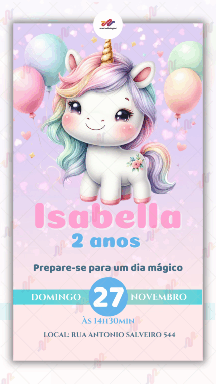 Convite Virtual Simples Unicórnio
