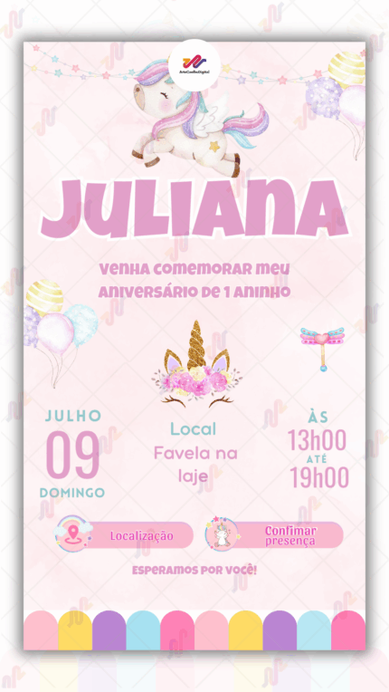 Convite Interativo simples Unicórnio