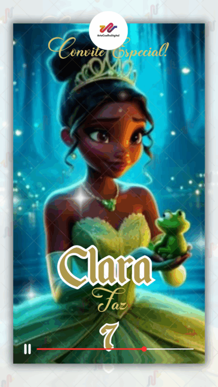 Convite animado Plus Princesa tiana