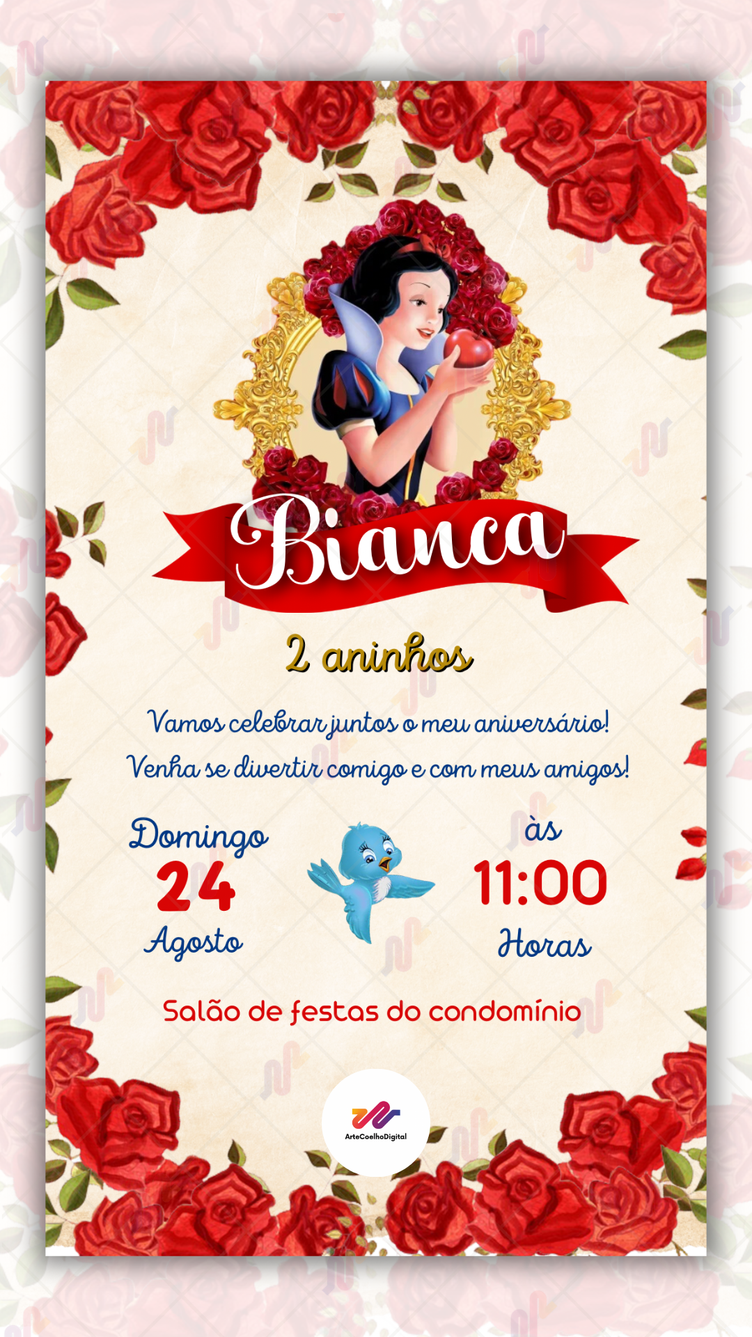 Convite digital Branca de neve