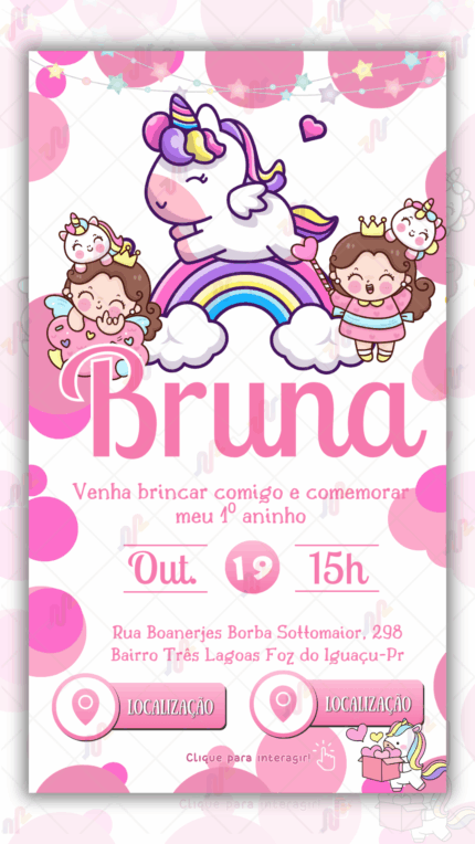 Convite Interativo simples Unicórnio